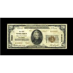 Hanford, CA - $20 1929 Ty. 2 The First NB Ch. # 5863 Th 