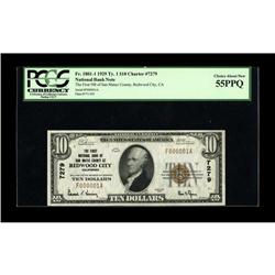 Redwood City, CA - $10 1929 Ty. 1 The First NB of San M 
