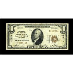 Santa Cruz, CA - $10 1929 Ty. 1 The Farmers & Merchants 