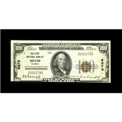 Miami, FL - $100 1929 Ty. 1 The First NB Ch. # 6370This 