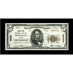 Honolulu, HI - $5 1929 Ty. 2 Bishop First NB Ch. # 5550 