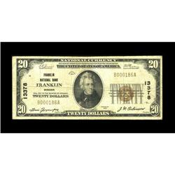 Franklin, IN - $20 1929 Ty. 1 Franklin NB Ch. # 13378Th 