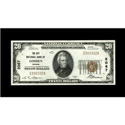 Goshen, IN - $20 1929 Ty. 1 The City NB Ch. #2067 