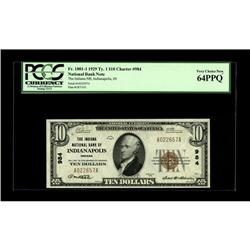 Indianapolis, IN - $10 1929 Ty. 1 The Indiana NB Ch. # 