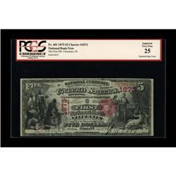 Vincennes, IN - $5 1875 Fr. 401 The First NB Ch. # 1873 