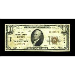 Rippey, IA - $10 1929 Ty. 1 The First NB Ch. # 7609We c 