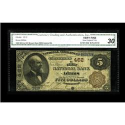 Adams, MA - $5 1882 Brown Back Fr. 466 The First NB Ch. 