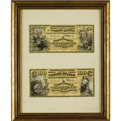 Boston, MA- $50; $100 National Gold Bank Note Specimens 