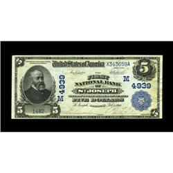 Saint Joseph, MO - $5 1902 Date Back Fr. 597 The First 