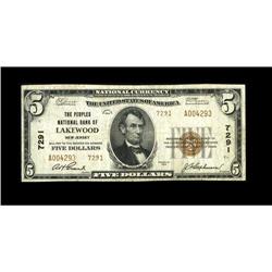 Lakewood, NJ - $5 1929 Ty. 2 The Peoples NB Ch. # 7291A 