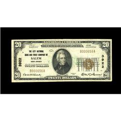 Salem, NJ - $20 1929 Ty. 1 The City NB Ch. # 3922This $ 