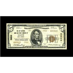 Salem, NJ - $5 1929 Ty. 2 The City NB & TC Ch. # 3922 V 