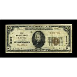Raton, NM - $20 1929 Ty. 1 First NB Ch. # 12924This com 