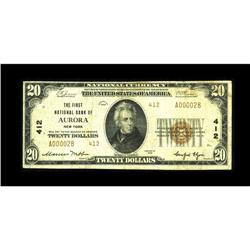 Aurora, NY - $20 1929 Ty. 2 The First NB Ch. # 412This 