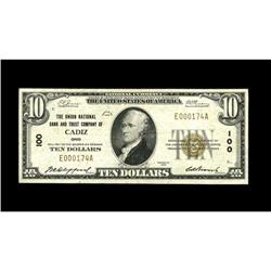Cadiz, OH - $10 1929 Ty. 1 The Union NB & TC Ch. # 100T 