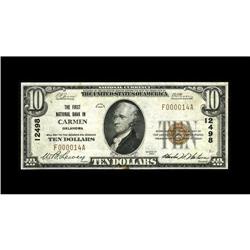 Carmen, OK - $10 1929 Ty. 1 The First NB Ch. # 12498A d 