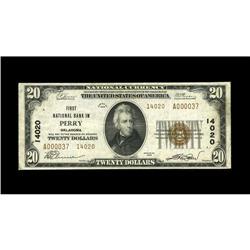 Perry, OK - $20 1929 Ty. 2 First NB Ch. # 14020A nice g 