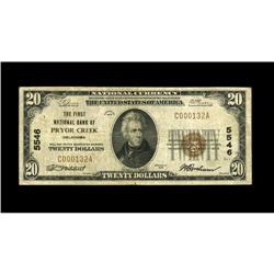 Pryor Creek, OK - $20 1929 Ty. 1 The First NB Ch. # 554 