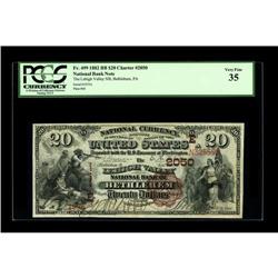 Bethlehem, PA - $20 1882 Brown Back Fr. 499 The Lehigh 