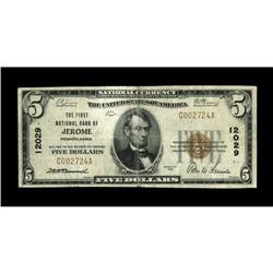 Jerome, PA - $5 1929 Ty. 1 The First NB Ch. # 12029Ten 