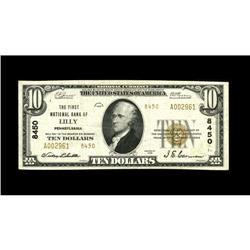Lilly, PA - $10 1929 Ty. 2 The First NB Ch. # 8450This 