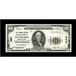 Pittsburgh, PA - $100 1929 Ty. 1 The Farmers Deposit NB 