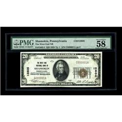 Shamokin, PA - $20 1929 Ty. 1 The West End NB Ch. # 128 