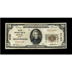 Bowie, TX - $20 1929 Ty. 1 The City NB Ch. # 4785This b 