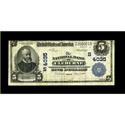 Cleburne, TX - $5 1902 Plain Back Fr. 600 The NB Ch. # 