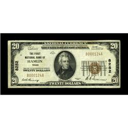 Hamlin, TX - $20 1929 Ty. 1 The First NB Ch. # 8252A se 