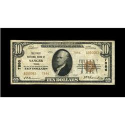 Sanger, TX - $10 1929 Ty. 2 The First NB Ch. # 7886Prio 