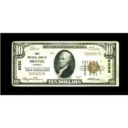 Bristol, VT - $10 1929 Ty. 1 The First NB Ch. # 6252Jus 
