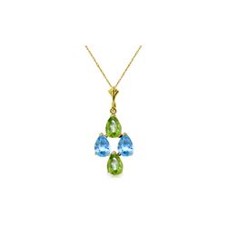 Genuine 1.50 ctw Blue Topaz & Peridot Necklace 14KT Yellow Gold - REF-20F4Z