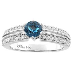 1.30 CTW London Blue Topaz & Diamond Ring 14K White Gold - REF-67M3K