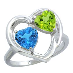 2.61 CTW Diamond, Swiss Blue Topaz & Peridot Ring 10K White Gold - REF-23F7N