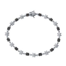 Natural 2.92 CTW Diamond & Black Round Diamond Bracelet 14K White Gold - REF-167X4T
