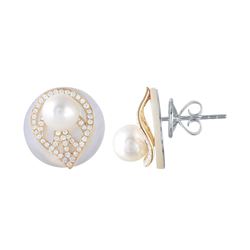 Natural 0.56 CTW Pearl & Diamond Earrings W=15MM 14K Gold - REF-111R6K