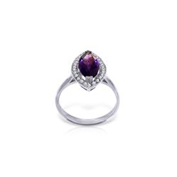 Genuine 1.80 ctw Amethyst & Diamond Ring 14KT White Gold - REF-70M5T