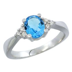 1.06 CTW Swiss Blue Topaz & Diamond Ring 10K White Gold - REF-28R4H