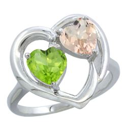 1.91 CTW Diamond, Peridot & Morganite Ring 14K White Gold - REF-36Y6V