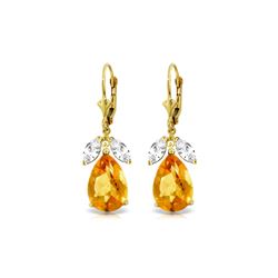 Genuine 13 ctw Citrine & White Topaz Earrings 14KT Yellow Gold - REF-61V2W