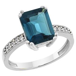 3.70 CTW London Blue Topaz & Diamond Ring 14K White Gold - REF-41H2M