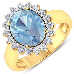 Natural 3.24 CTW Aquamarine & Diamond Ring 14K Yellow Gold - REF-123T3H