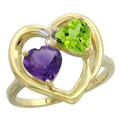 2.61 CTW Diamond, Amethyst & Peridot Ring 14K Yellow Gold - REF-33M9K