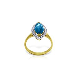 Genuine 2.4 ctw Blue Topaz & Diamond Ring 14KT Yellow Gold - REF-71P2H