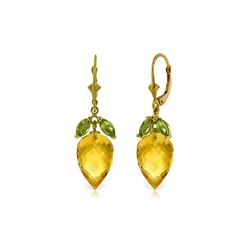 Genuine 20 ctw Citrine & Peridot Earrings 14KT Yellow Gold - REF-51X8M