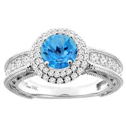 1.50 CTW Swiss Blue Topaz & Diamond Ring 14K White Gold - REF-91F8N