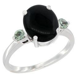 1.79 CTW Onyx & Green Sapphire Ring 14K White Gold - REF-30R3H