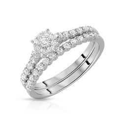 Natural 1.44 CTW Diamond & Wedding Ring Set 14K White Gold - REF-165H6W