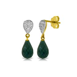 Genuine 6.63 ctw Green Sapphire Corundum & Diamond Earrings 14KT Yellow Gold - REF-28X3M